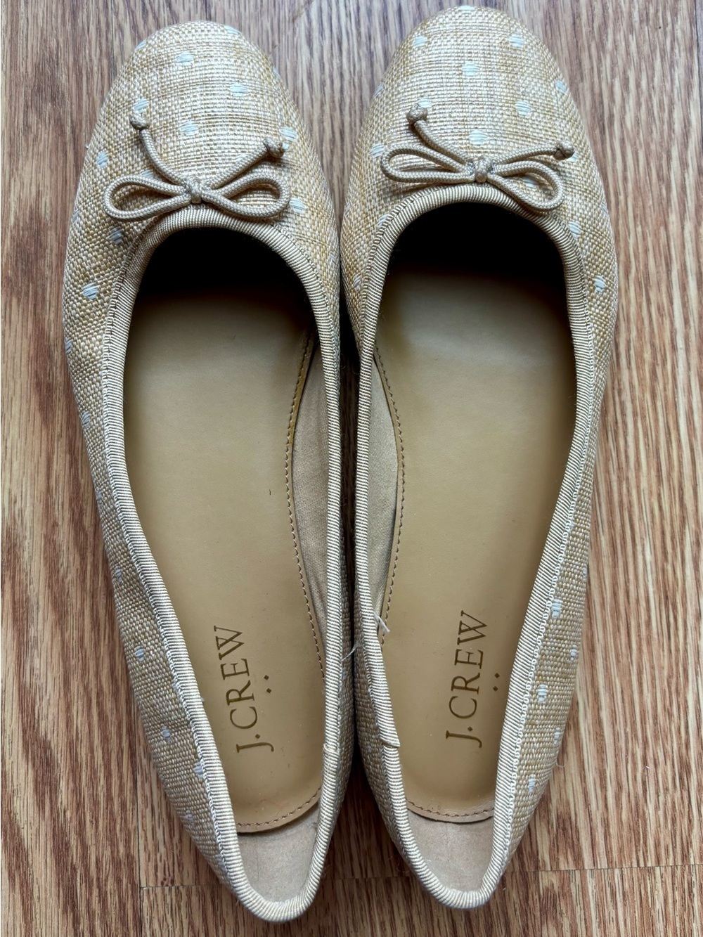 J. Crew Gold and White Polka Dot Ballet Flats